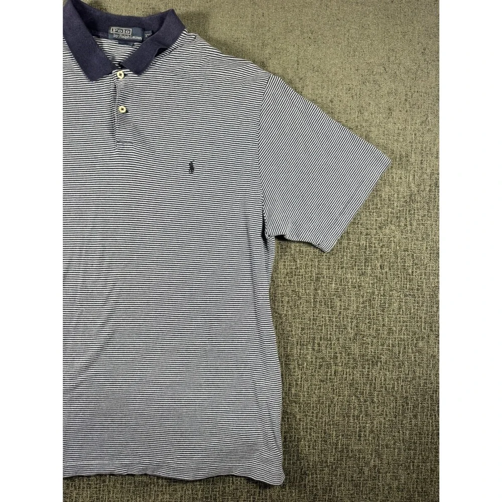 Polo Ralph Lauren Mens XXL Blue White Striped Short Sleeve Cotton Polo‎ Shirt